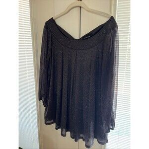 G Collection 1X Plus Size Silver Sparkle Shimmer Pleated Blouse Tunic Night Out